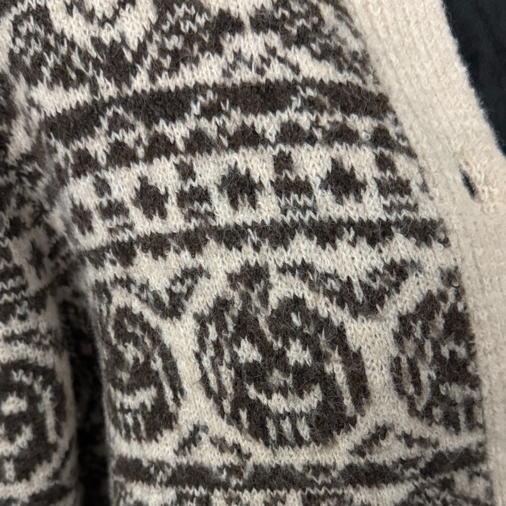 Nicole Miller Cream and Brown Pumpkin Patterned Button-Front Cardigan - Picture 3 of 3